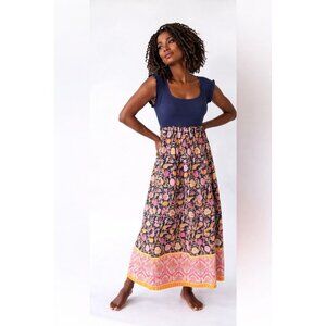 Natural Life Elsa Maxi Dress Blue Multi Floral Sleeveless Boho Size L